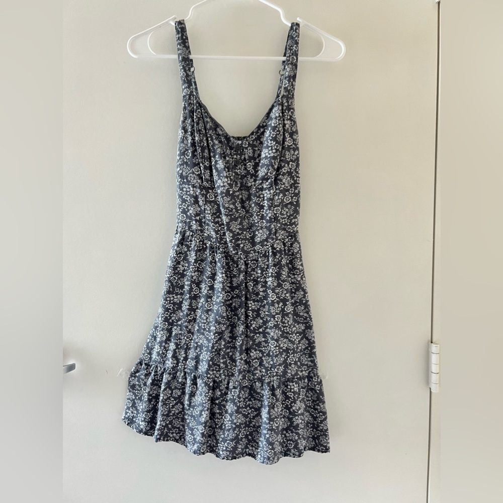 Mini dress blue with white flowers pattern